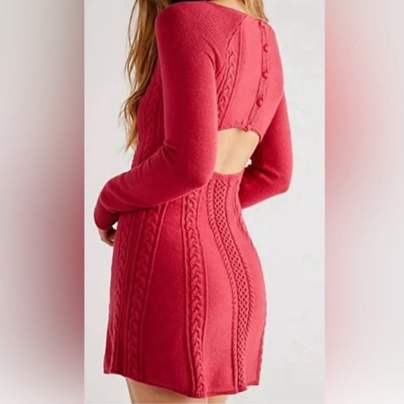 Free People Small World Cable Knit Cranberry
Red Mini Sweater dress LARGE 0968 - Picture 3 of 8